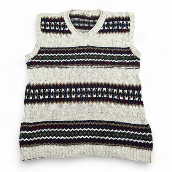 Vintage Great Land Sweater Vest Adult MEDIUM Gray Fair Isle Knit USA Made 90s - Picture 1 of 6
